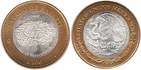 México moneda 100 Pesos 2007 Nayarit