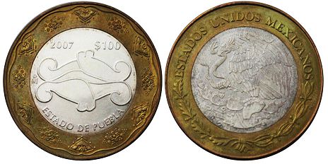 México moneda 100 Pesos 2007 Puebla