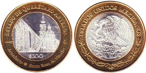 Moneda 100 Pesos Méxicanos 2007 Querétaro Arteaga