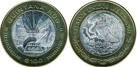 Moneda 100 Pesos Méxicanos 2007 Quintana Roo