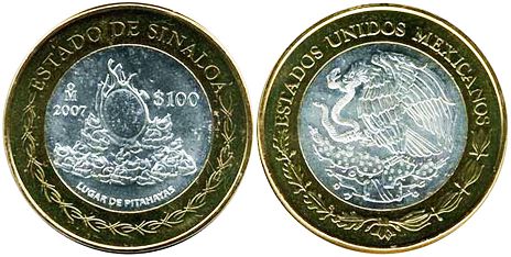 Moneda 100 Pesos Méxicanos 2007 Sinaloa