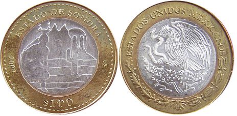 México moneda 100 Pesos 2007 Sonora
