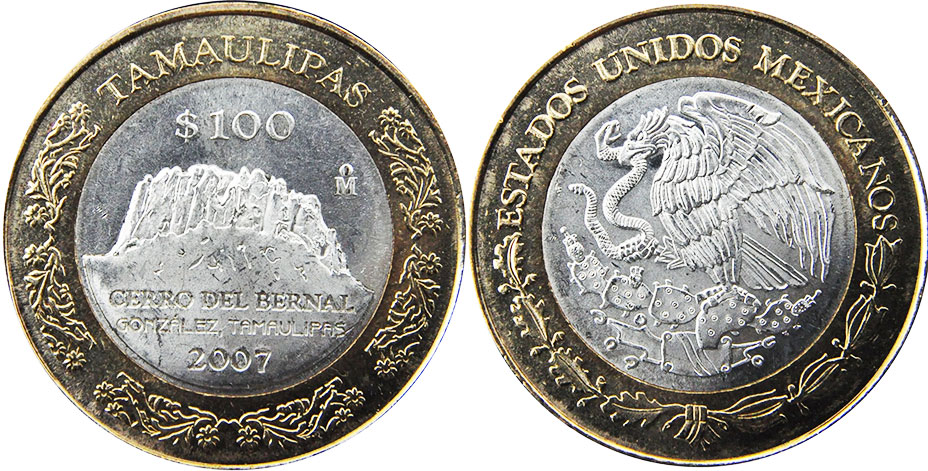 2007 Mexico 100 Pesos Oaxaca BiMetallic KM 849 