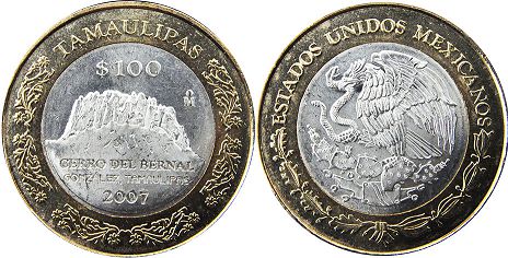 México moneda 100 Pesos 2007 Tamaulipas