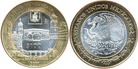 México moneda 100 Pesos 2007 Tlaxcala