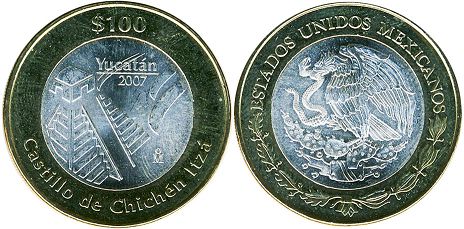Moneda 100 Pesos Méxicanos 2007 Yucatan