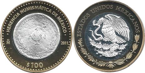 México moneda 100 Pesos 2011 bolita 