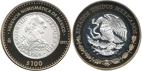 México moneda 100 Pesos 2011 busto