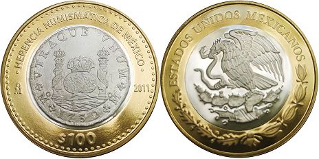 México moneda 100 Pesos 2011 Columnario