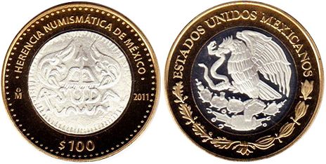 México moneda 100 Pesos 2011 SUD 