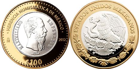 Mexico coin 100 Pesos 2012 Segundo Imperio