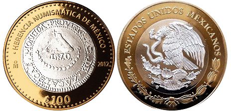 México moneda 100 Pesos 2012 realista
