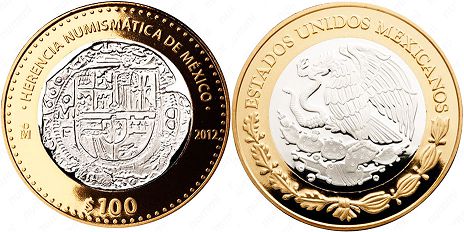 México moneda 100 Pesos 2012 virreinal