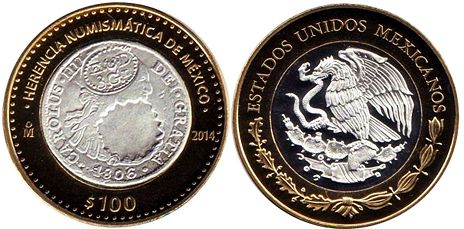 México moneda 100 Pesos 2014 Guayana Inglesa