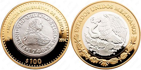 Mexico coin 100 Pesos 2014 pelucona