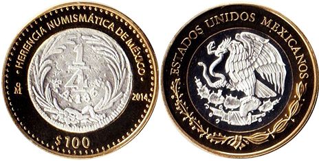 México moneda 100 Pesos 2014 ¼ de real