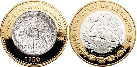 México moneda 100 Pesos 2014 Muera Huerta