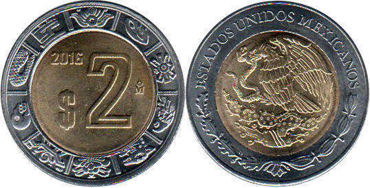 México moneda 2 pesos 2016