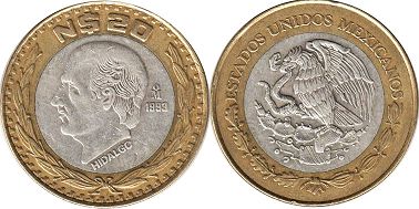México moneda 20 pesos 1993