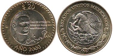México moneda 20 pesos 2000 Octavio Paz