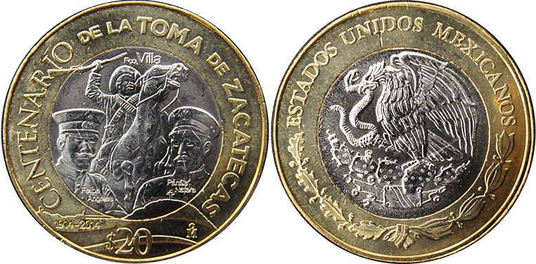 México moneda 20 pesos 2014 Toma de Zacatecas