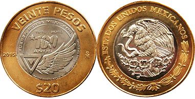 Mexico coin 20 pesos 2015 Fuerza Aérea