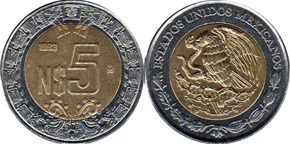 México moneda 5 pesos 1993