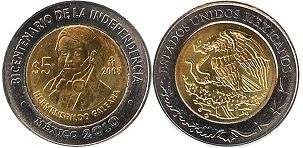 Mexico coin 5 pesos 2008 Hermenegildo Galeana