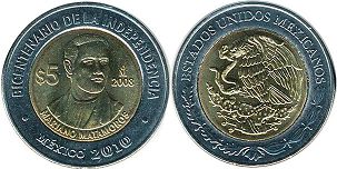 Mexico coin 5 pesos 2008 Mariano Matamoros