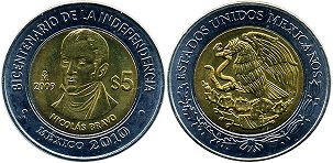 Mexico coin 5 pesos 2009 Nicolas Bravo