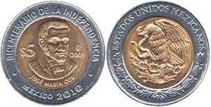 Mexico coin 5 pesos 2009 José María Cos
