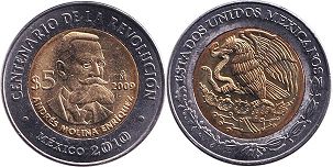 México moneda 5 pesos 2009 Andrés Molina Enríquez