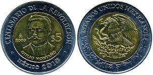 México moneda 5 pesos 2009 Otilio Montaño