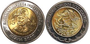 México moneda 5 pesos 2010 Ignacio Allende