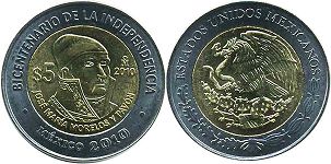 Mexico coin 5 pesos 2010 José María Morelos y Pavón