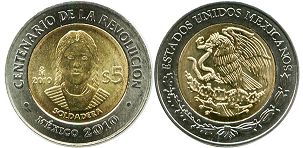 Mexico coin 5 pesos 2010 Soldaderas