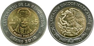 México moneda 5 pesos 2010 José María Pino Suarez