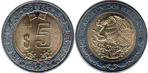 México moneda 5 pesos 2016