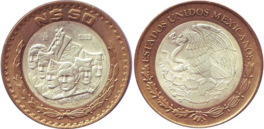 México moneda 50 pesos 1993