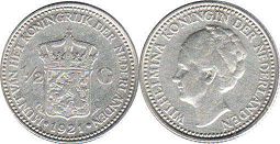 Moneda Países Bajos 1/2 gulden 1921