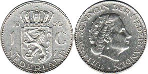 Moneda Países Bajos 1 florín 1956