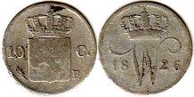Moneda Países Bajos 10 cent 1826