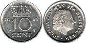 Moneda Países Bajos 10 cent 1980