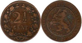 Moneda Países Bajos 2 1/2 cent 1877