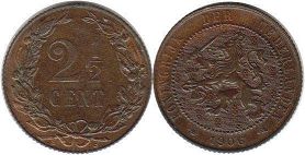 Moneda Países Bajos 2 1/2 cent 1906