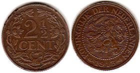 Moneda Países Bajos 2 1/2 cent 1913