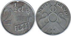Moneda Países Bajos 2 1/2 cent 1941