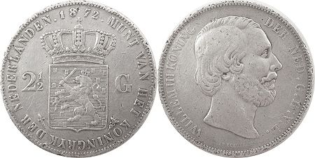 Moneda Países Bajos 2 1/2 florín 1872