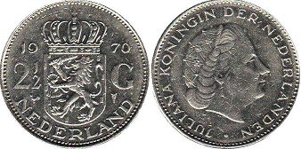 Moneda Países Bajos 2 1/2 florín 1970