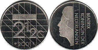Moneda Países Bajos 2 1/2 florín 2001